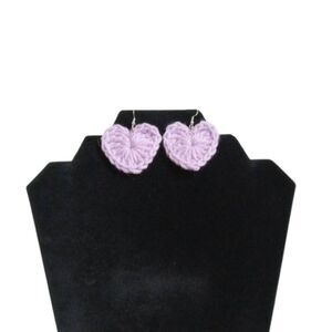 Light Purple Heart Shaped Lightweight Crochet Dangle Style Handmade Earrings